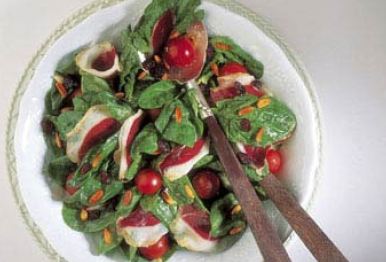 ensalada de espinacas y queso de cabra con vinagreta de miel