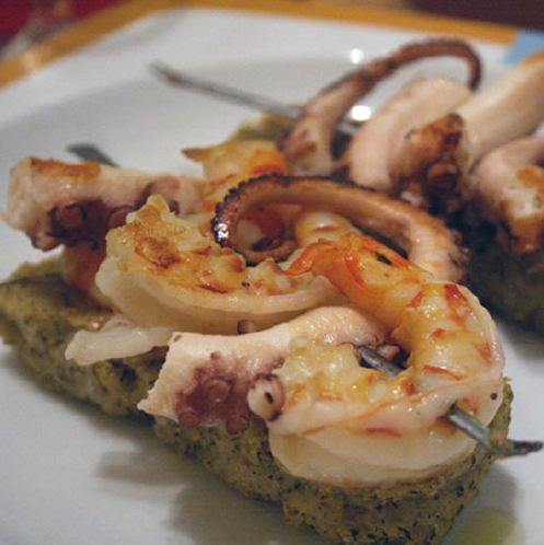 brochetas de gambas y pulpo